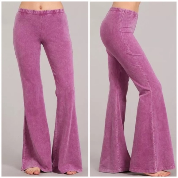 Magenta Haze Boho Mineral Wash Flared Stretch Pant - Picture 1 of 6